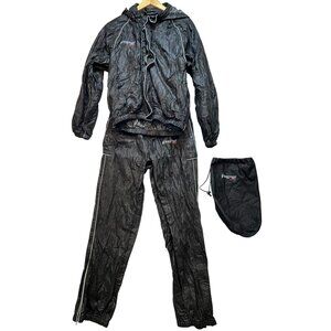 Frogg Togg Unisex Full Zip Button Hooded Jacket Pants Rainsuit Size M Black